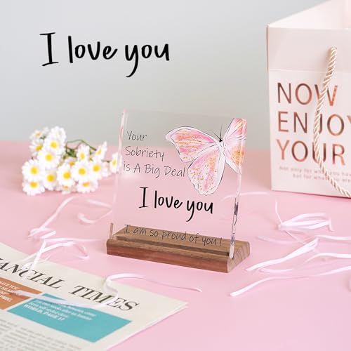 Inspirational Sobriety Gift Plaque for 1 Year Recovery - 4.7" x 4.7"
