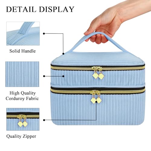 Double-Layer Nail Polish Organizer Case - 30 Bottle Holder Bag (Blue)