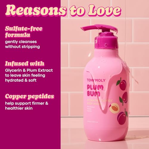TONYMOLY Plum Body Wash with Peptides & Glycerin - Hydrating Korean Shower Gel, 13.5 fl oz