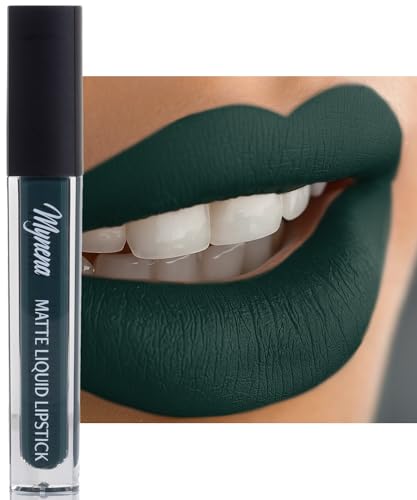 Mynena Jocelyn Deep Forest Green Matte Liquid Lipstick - Vegan, Long-Lasting, Waterproof
