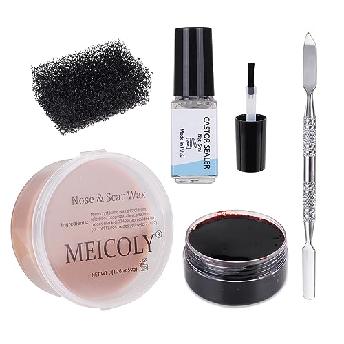 MEICOLY Scar Wax Kit - Special Effects Makeup for Wounds & Scars, Halloween Fake Blood & Tools, 1 Pack