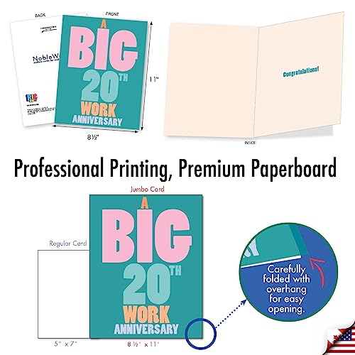 NobleWorks Jumbo 20th Work Anniversary Card - Congratulations for 20 Years of Dedication