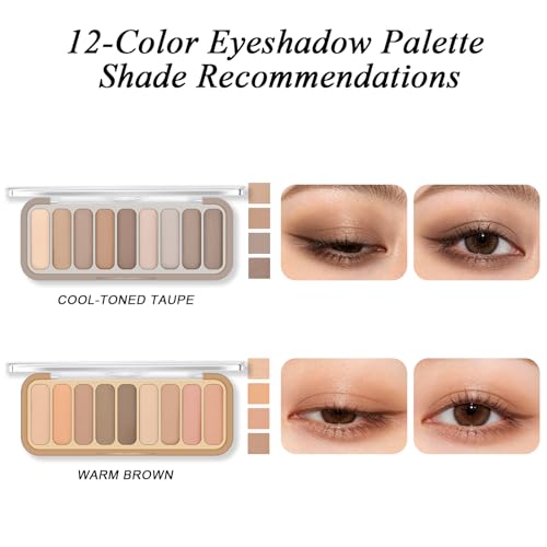 KYDA 9-Color Cool Toned Taupe Eyeshadow Palette with Brush - Natural Matte & Shimmer Shades