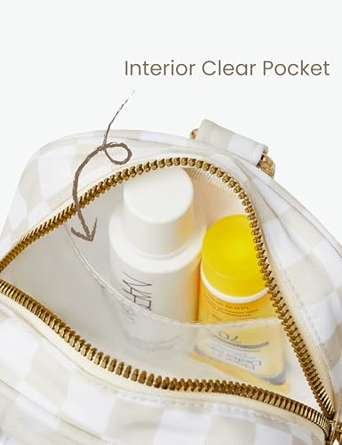 Yarnic Clear Makeup & Travel Organizer Bag Set - Beige Checker, Mini Duo