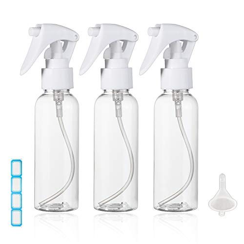 Travel Size 3.4oz Fine Mist Spray Bottle Set - 3pcs Refillable Containers with Funnel & Labels