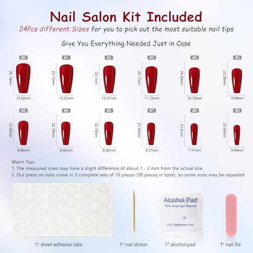 Gorgeous Red Coffin Press-On Nails - 24pcs Ballerina Style