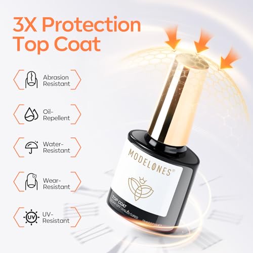Modelones Gel Top & Base Coat Set - 15ml No Wipe Glossy Finish