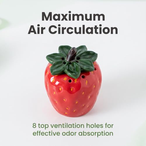 Strawberry Ceramic Refrigerator Deodorizer with Lid - 8 Vent Holes