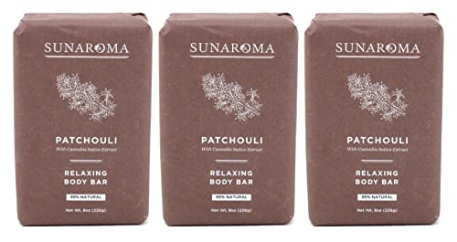 Sunaroma Patchouli Soap Bar - 8oz Vegetable-Based Cleansing Bar (3 Pack)