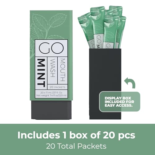 Go Essentials 0.37 Fl Oz Travel Mouthwash Packets - Pack of 20, TSA Compliant, Mint Flavor, Portable Fresh Breath