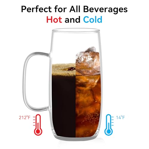 Borosilicate Glass Tea Cups Set of 2 - 13.5 Oz Clear Mugs