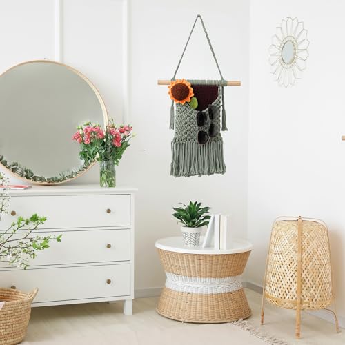 Macrame Wall Hanging Basket - Sage Green, 13x15 inches | Boho Mail Organizer & Key Holder