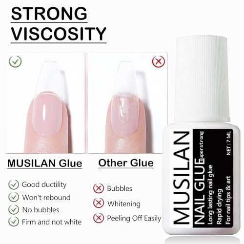 MUSILAN Super Strong Nail Glue - 2 Pack, 7ml Brush-On Adhesive