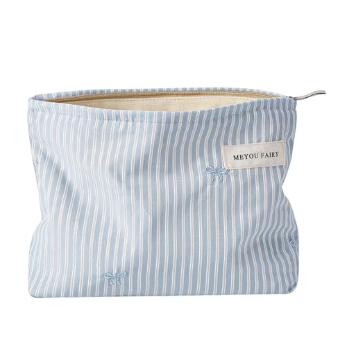 RSRSLEII Striped Makeup Bag for Women - Blue Stripe Travel Pouch