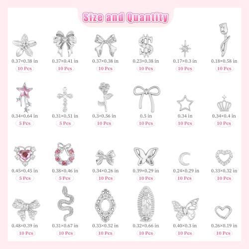 Silver Nail Charms 24 Styles 3D Religious & Decorative Nail Art Supplies
