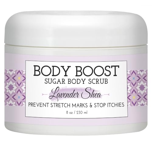 Body Boost Lavender Shea Sugar Scrub - 8 oz for Dry Skin & Stretch Marks