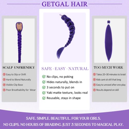 Getgal 24-Inch Purple Pre-Braided Ponytail Extension for Girls