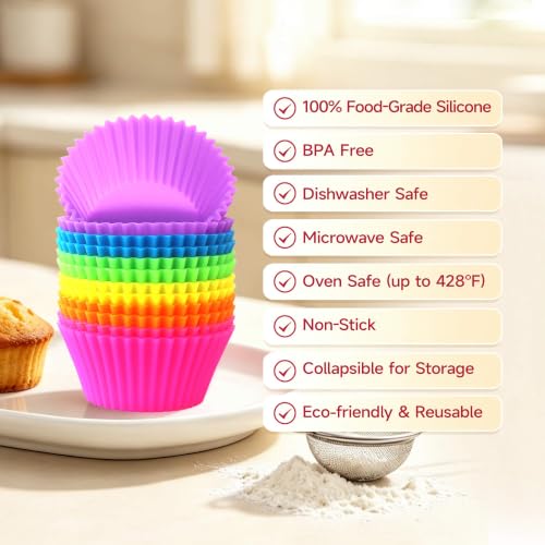 Reusable Silicone Baking Cups - 24 Pack, Non-Stick & BPA Free