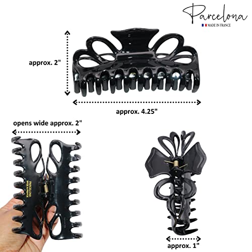 Parcelona French Double Loop Hair Claw Clip 4.25 Inch Celluloid Acetate Black