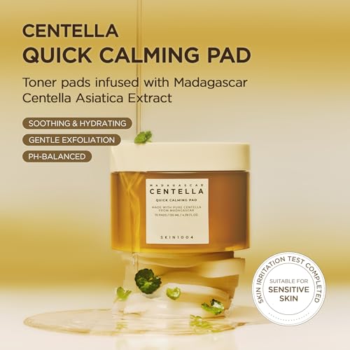 SKIN1004 Centella Quick Calming Pad, 70 Pads, Korean Face Toner Pad with Madagascar Centella Asiatica & Hyaluronic Acid, Hydrating & Soothing Facial Toner Pads for Gentle Exfoliation, Korean Skin Care