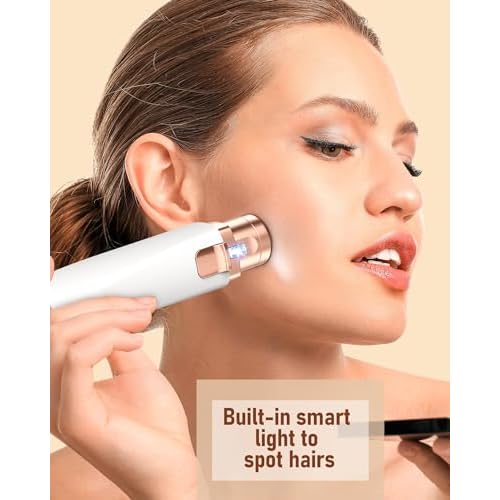 Eyebrow Trimmer & Facial Hair Removal for Women: 2-in-1 Rechargeable Face Shaver with LED Light, Painless Electric Razor for Eyebrows, Upper Lip, Chin & Peach Fuzz, Portable Hair Removal Device