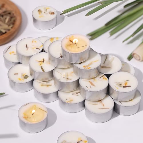 16 Pcs Citronella Scented Tealight Candles with Dried Lemongrass
