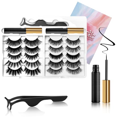 Magnetic Eyelashes Kit - 10 Pairs Reusable 3D Lashes with Eyeliner
