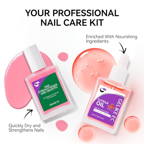 gelike ec Natural Nail Growth Oil Kit 0.5 Fl Oz Pack of 2 with Soft Pink & Pomegranate