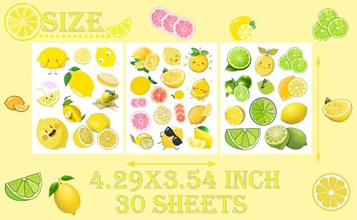 370 PCS Lemon Cutie Themed Tattoos Temporary Stickers Yellow Lime
