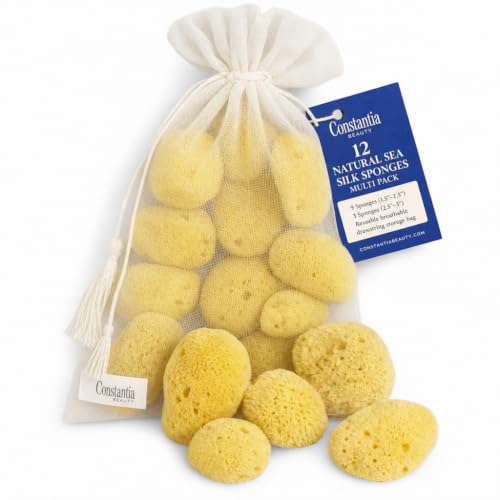 Natural Sea Silk Sponges 12-Pack for Face Makeup & Cleansing, Reusable Facial Pads