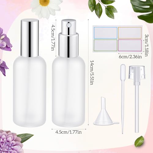 10 Pack Frosted Glass Spray Bottles 3.4oz with Silver Lids for Perfume & Oils