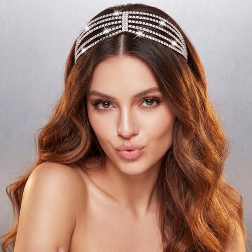 BARTOSI Silver Rhinestone Head Chain Bridal Headpiece A-Silver