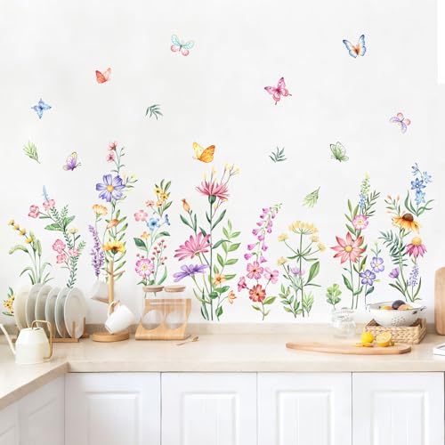 Wildflower & Butterfly Wall Decals - Peel and Stick Vinyl Stickers