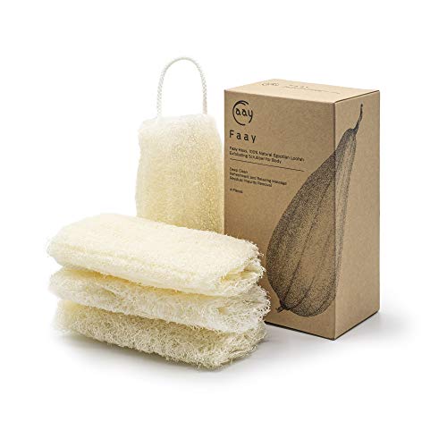 FAAY 4 Pcs Natural Egyptian Loofah Bath Sponges - 6" Exfoliating Spa Scrubbers
