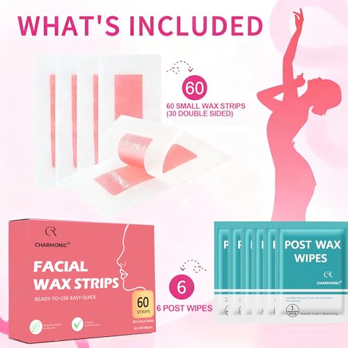 Charmonic Facial Wax Strips for Women - 60 Pcs Hair Removal Kit