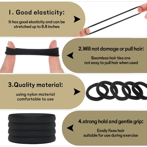100 Pcs Seamless Nylon Hair Ties for Thick Hair - Durable & Stretchy