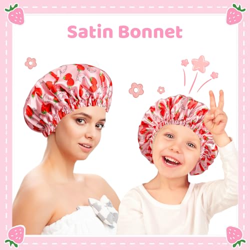 Cabaubl 2-Piece Satin Bonnet Set for Kids & Women - Adjustable Sleep Caps