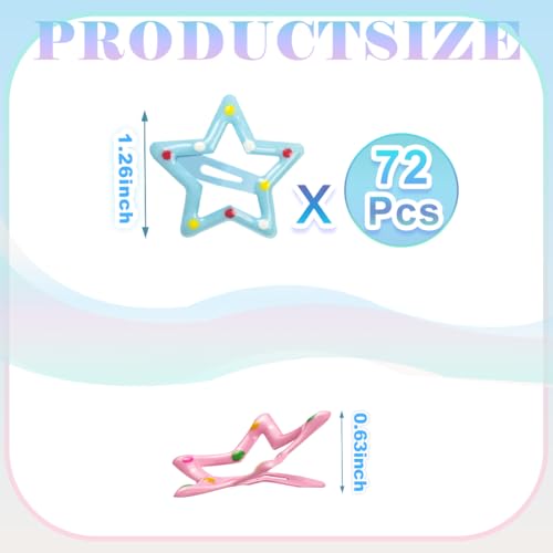 ZGQHZR 72 Pcs Polka Dots Star Snap Hair Clips for Women Girls, 9 Colors