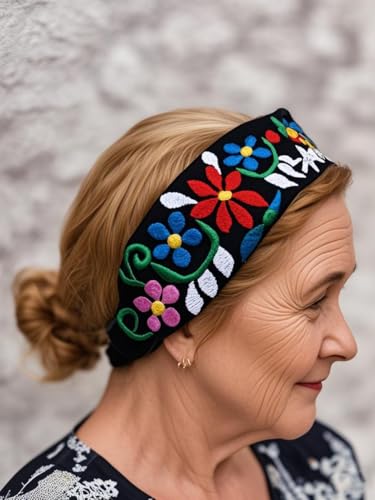 Mexican Handmade Embroidered Boho Headband – Elastic Floral Hair Band