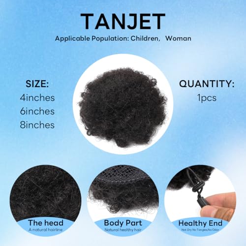 TANJET 4-Inch Afro Puff Drawstring Ponytail - 100% Human Hair Curly Extension