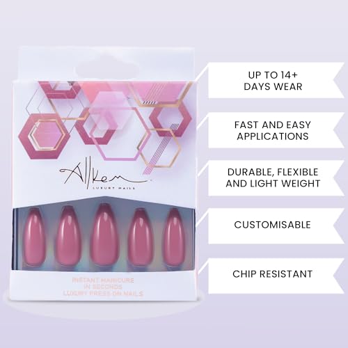 Allkem Mauve Press On Nails | Glossy Long Coffin - 20 pcs Kit
