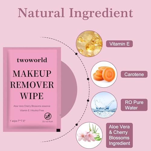 100 Pack Travel Makeup Remover Wipes - Individually Wrapped, Aloe Vera & Cherry Blossom Scent