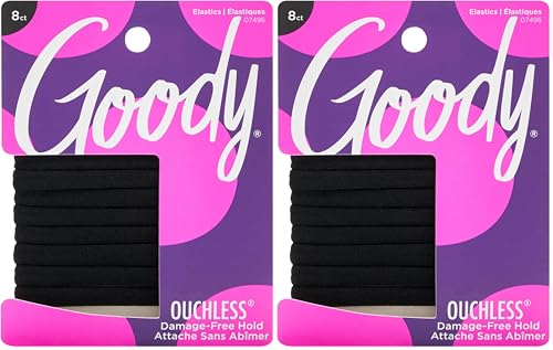 Goody Ouchless Seamless Hair Elastics - 8 Pack, Black, No Damage Hold