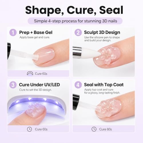 Beetles 3D Solid Builder Nail Gel, 30g Clear Sculpting Set with Silicone Pen