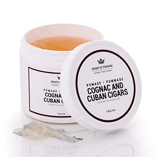 Henri et Victoria Cognac & Cuban Cigar Hair Pomade for Men – Strong Hold, Water-Based 118g/4oz