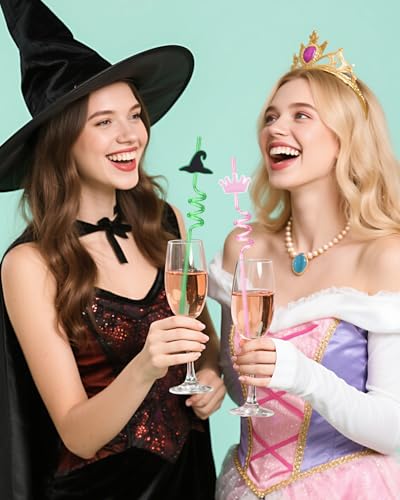 Wicked Straws Party Favors - Reusable Witch Hat & Crown Straws, 12 Pack