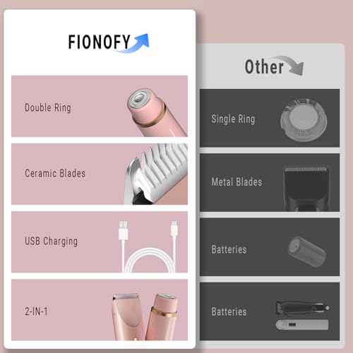 2-in-1 Bikini Trimmer for Women, Bikini Shaver with Dual Heads, Body and Facial Hair Removal, Rechargeable Cordless Electric Razors for Face Chin Pubic Underarm Legs, IPX7 Waterproof, Pink