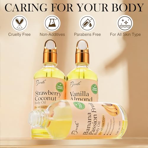Pjordo Body Oil with Passion Fruit, Vanilla & Coconut - Moisturizing Bath & Skin Care