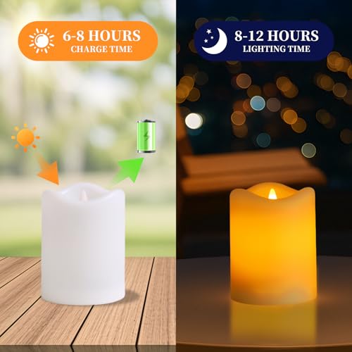 Solar Flameless LED Candles - 2 Pack, Waterproof, Dusk to Dawn, 3x4"