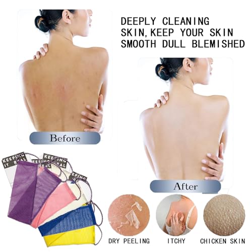 Vottcker 3-Piece African Net Sponge Bath Set Brown – Exfoliating Mesh Washcloths for Face, Back & Body